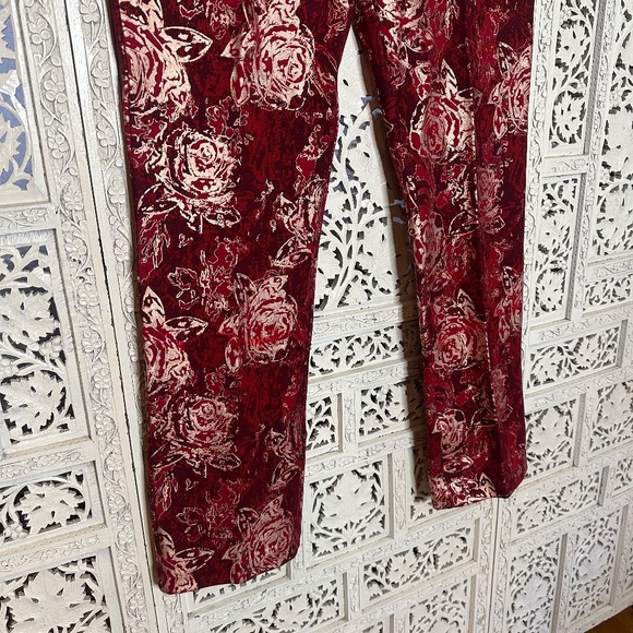 NWT Soft Surroundings Red & Gold Floral Perfect Ponte Straight Leg Serrano Pants - Picture 3 of 8
